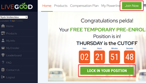 LiveGood - csatlakozás a weboldalon