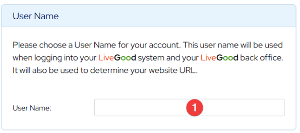 LiveGood - felhasználónév megadása