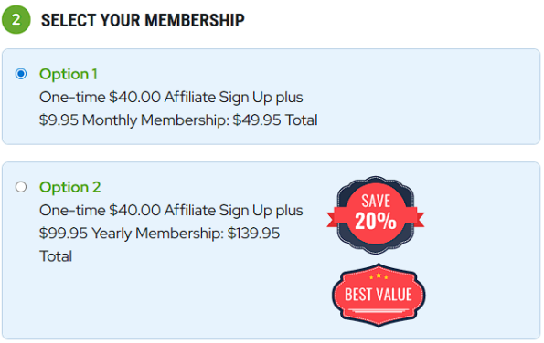 LiveGood - tagság típusának kiválasztása